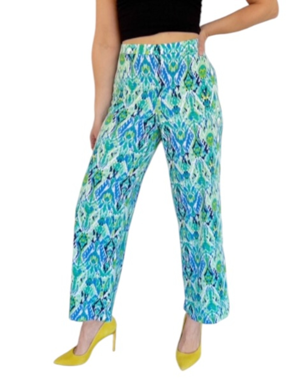 Counterparts blue green abstract tribal print spandex stretch wide leg pants PM